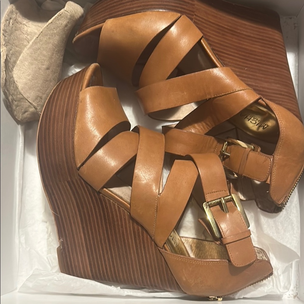 MICHAEL Michael Kors Tan Wedges with Crisscross Straps
